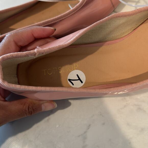 Topshop pink  bow tie mid block heel round toe faux patent leather office size 7 - Picture 10 of 11